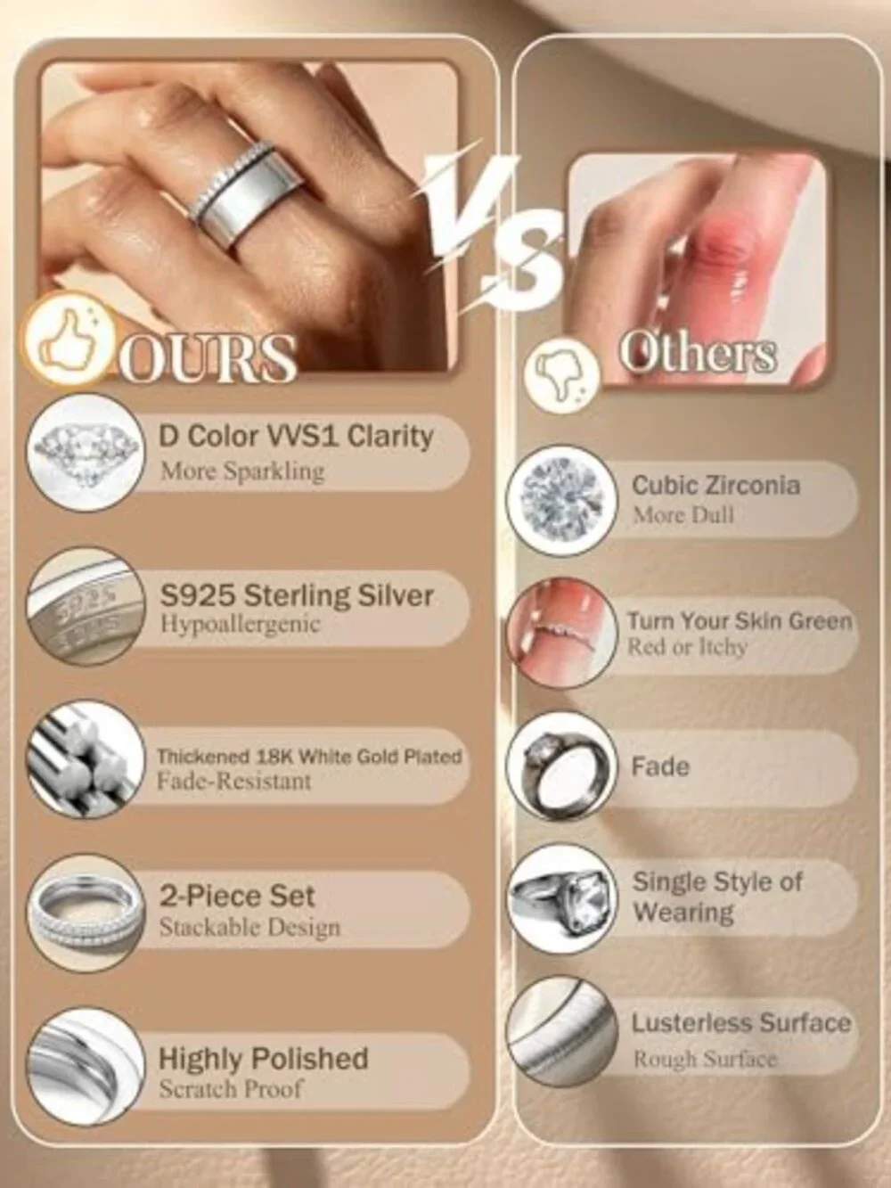 Elegant 2-Piece Moissanite Ring Set in 925 Sterling Silver, Sizes 4-10